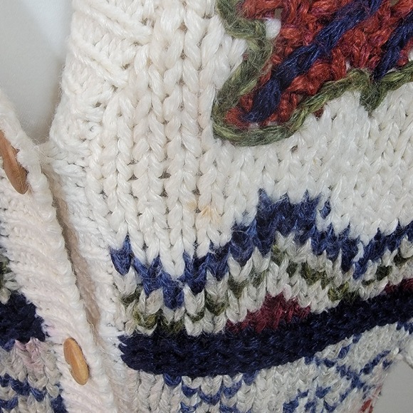 Spice of Life Cardigan Womens S Cream Multi Vintage Chunky Knit Geometric Good - Picture 8 of 8